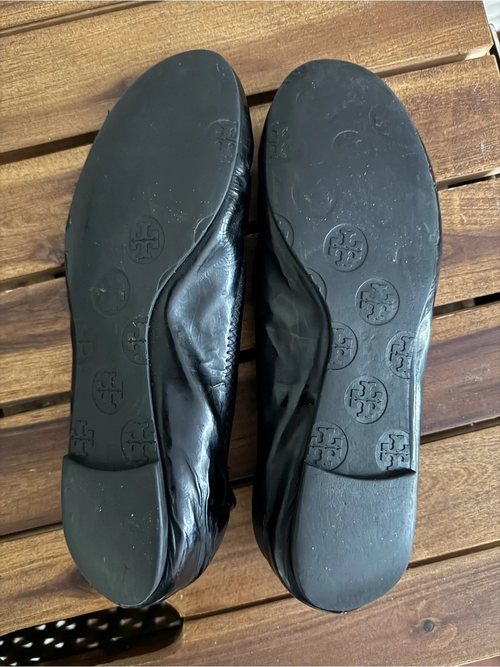 Tory Burch Minnie Travel Black Leather Ballet Flats Metal Logo Sz 6